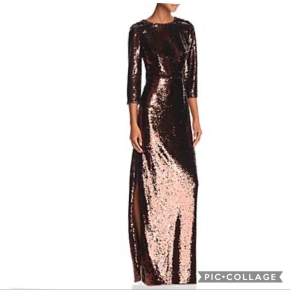 Aidan by Aidan Mattox 3/4 sleeves sequins with side slit long gown - Picture 5 of 9